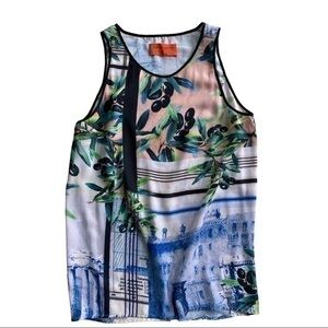 Clover Canyon Olive Tree Split Back Sleeveless Top Blouse